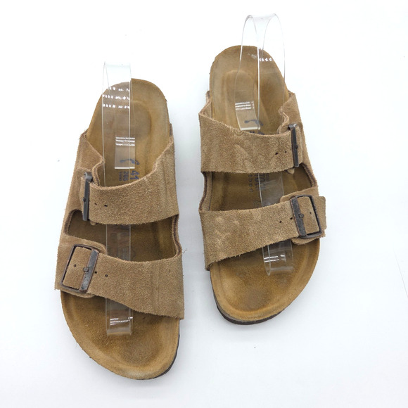 Birkenstock Arizona Suede Sandals Soft Footbed Size 41 US 10 Narrow Taupe Brown - Picture 2 of 6